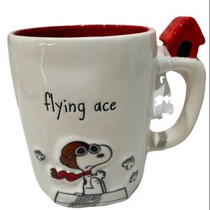 RAE DUNN 75th PEANUTS COFFEE MUG “FLYING ACE” w/3D RED BARON SNOOPY & DOG HOUSE